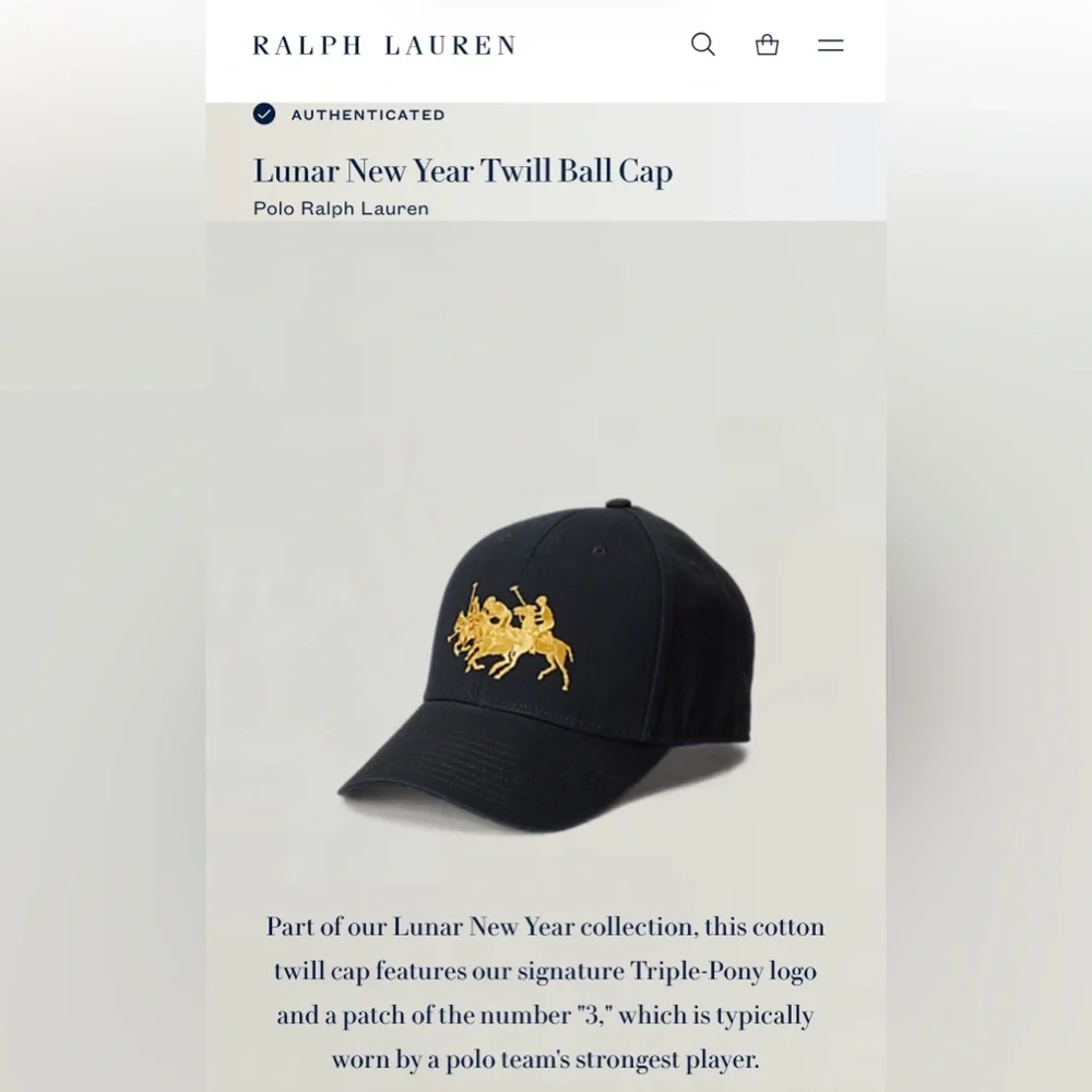 NWT Polo Ralph Lauren Lunar New Year Triple Pony Twill Cap Black & Gold - Picture 4 of 9